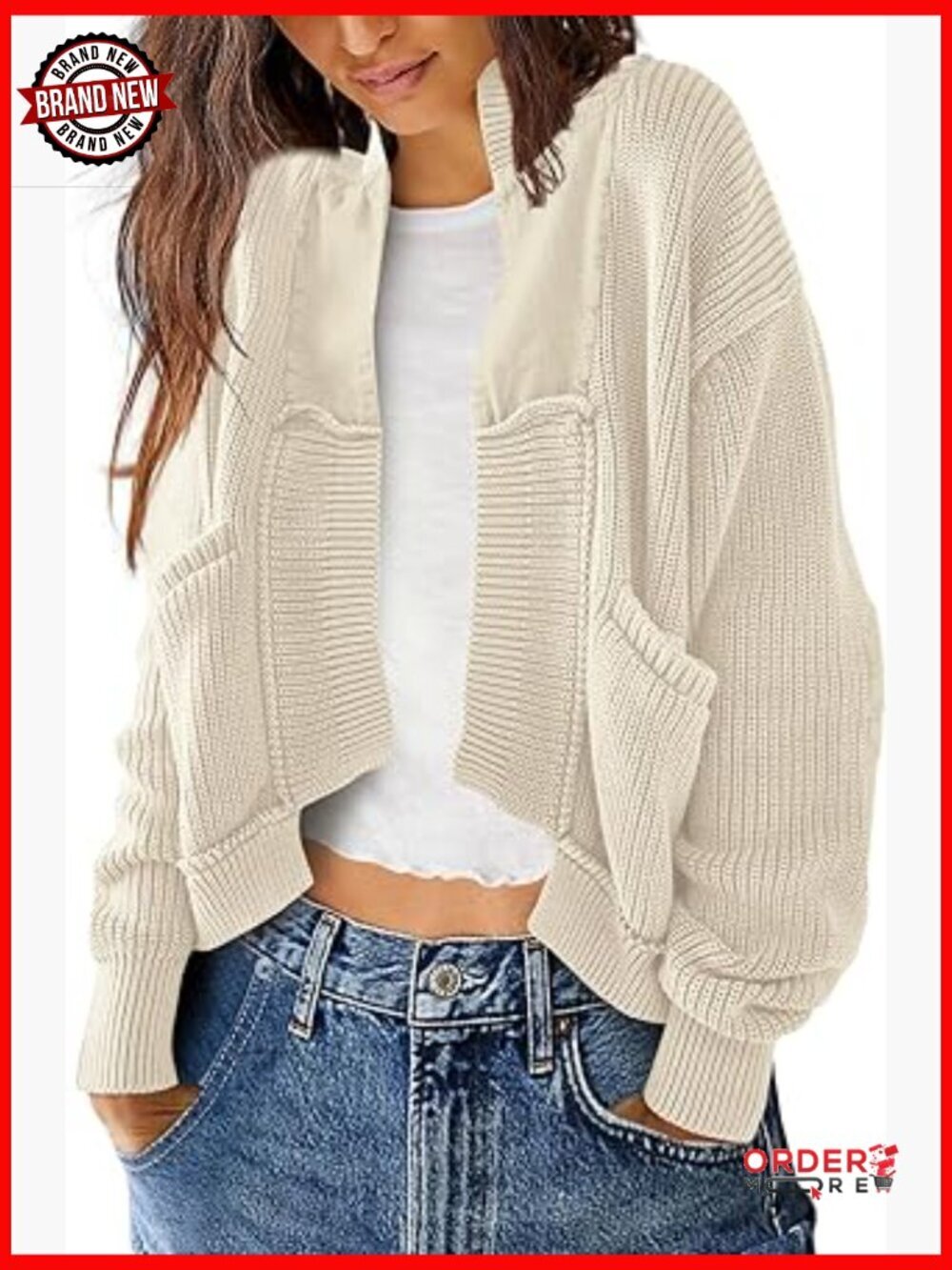Chunky Cable Knit Cardigan Open Front Long Sleeve